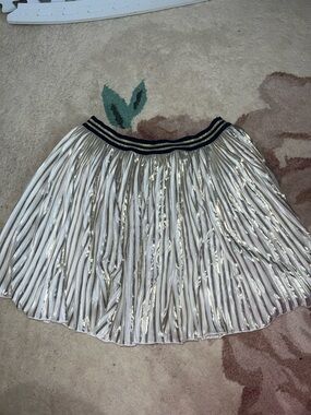 Tommy Hilfiger Metallic Silver Pleated Skirt with Navy Waistband